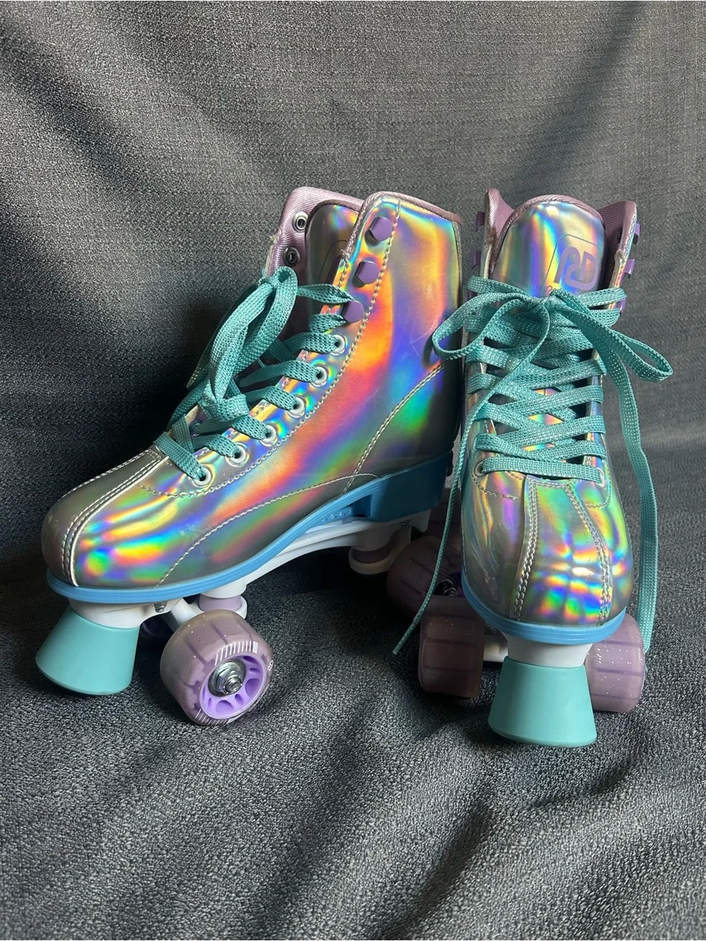 Holographic Teal Lace-Up Roller Skates